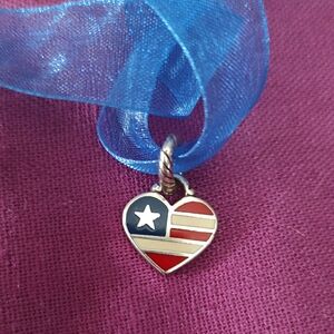 Brighton Patriotic Heart Necklace with Blue Ribbon